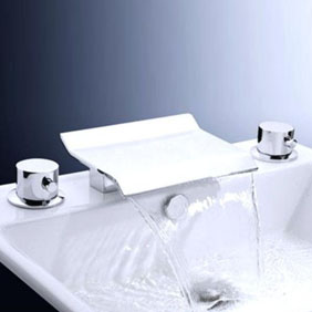 Waterfall Wall Mount Contemporary Bathroom Sink Tap (Chrome Finish) T6011 - Click Image to Close